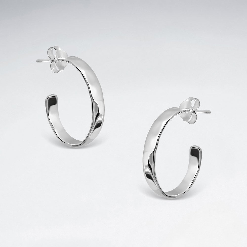 Polished Silver Half Hoop Earrings