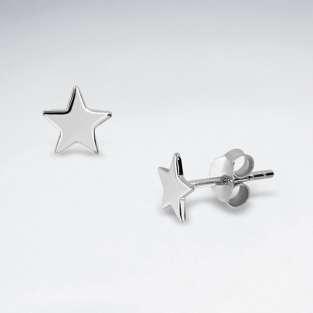 Silver Textured Star Silhouette Stud Earrings