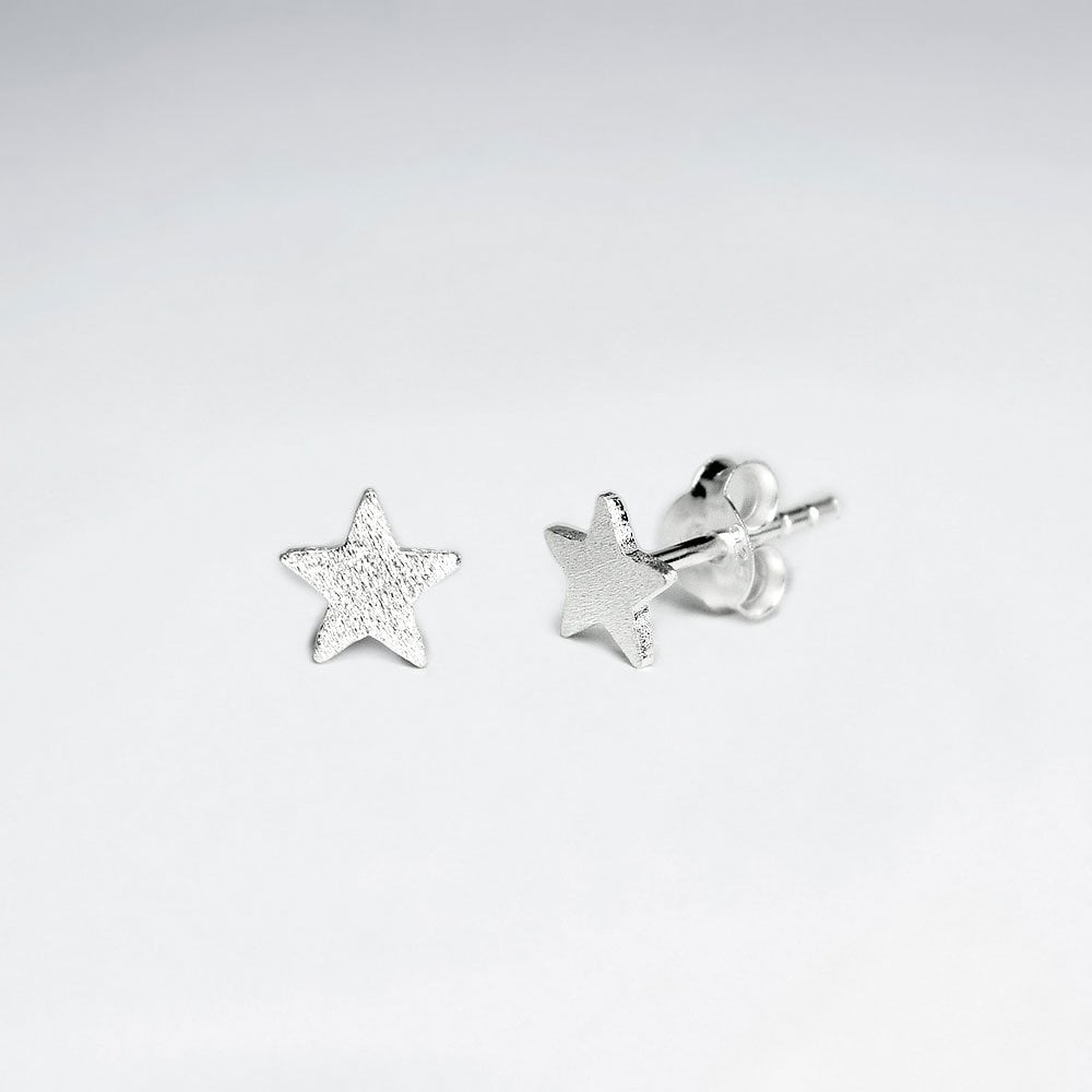 Silver Textured Star Silhouette Stud Earrings