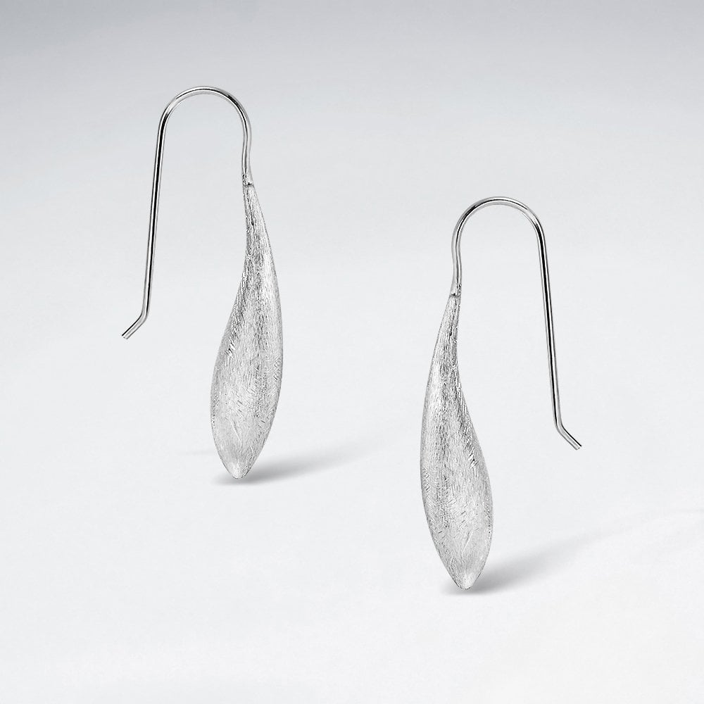 Brushed Silver Long Narrow Drop Earrings