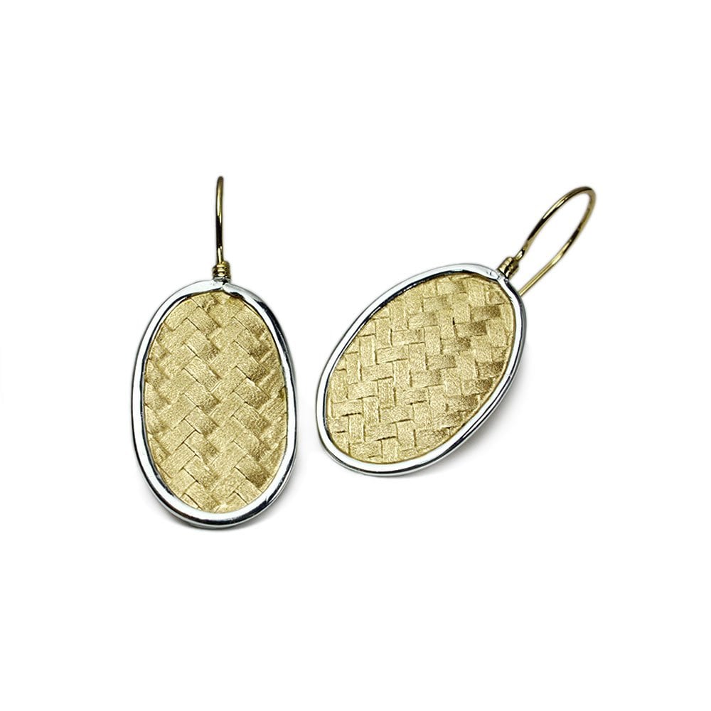 Oval Silver Cobblestone Textured Drop Hook Earrings