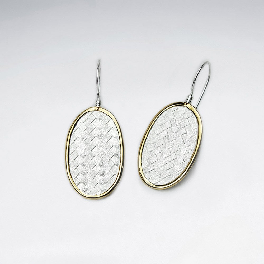 Oval Silver Cobblestone Textured Drop Hook Earrings