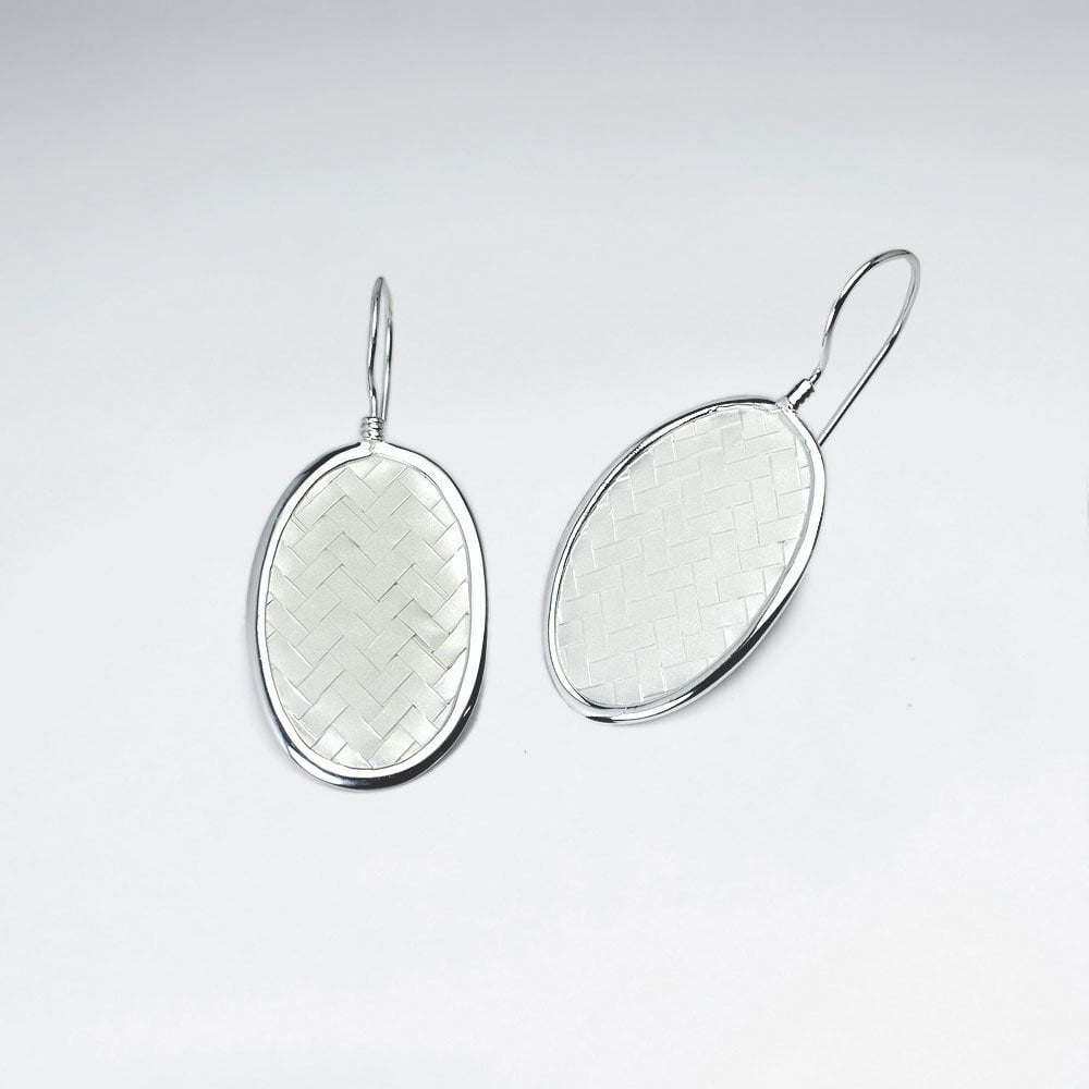 Oval Silver Cobblestone Textured Drop Hook Earrings