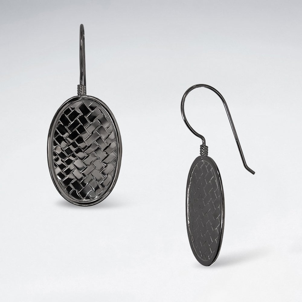 Oval Silver Cobblestone Textured Drop Hook Earrings