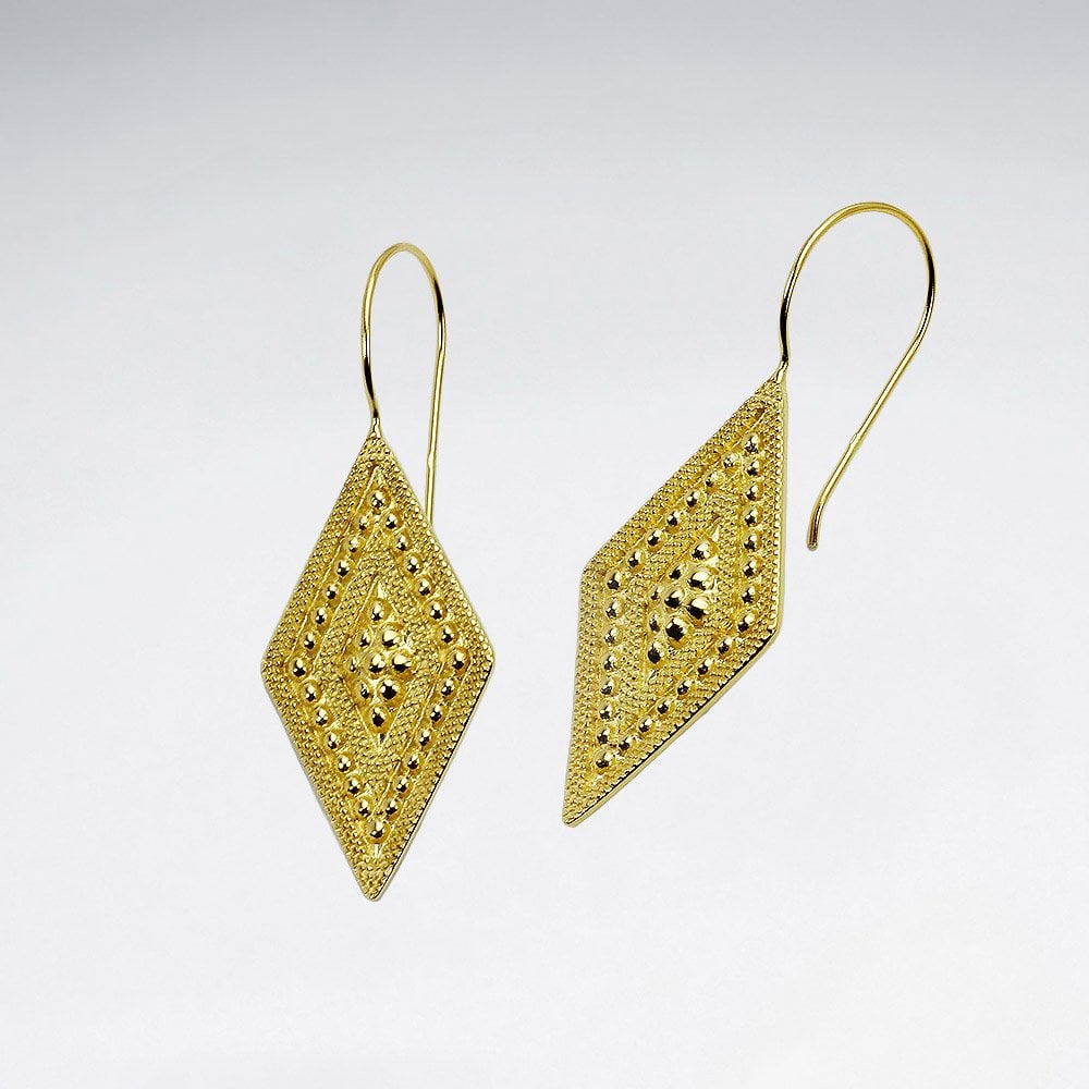 Textured Marquis Gold Tone Sterling Silver Earrings