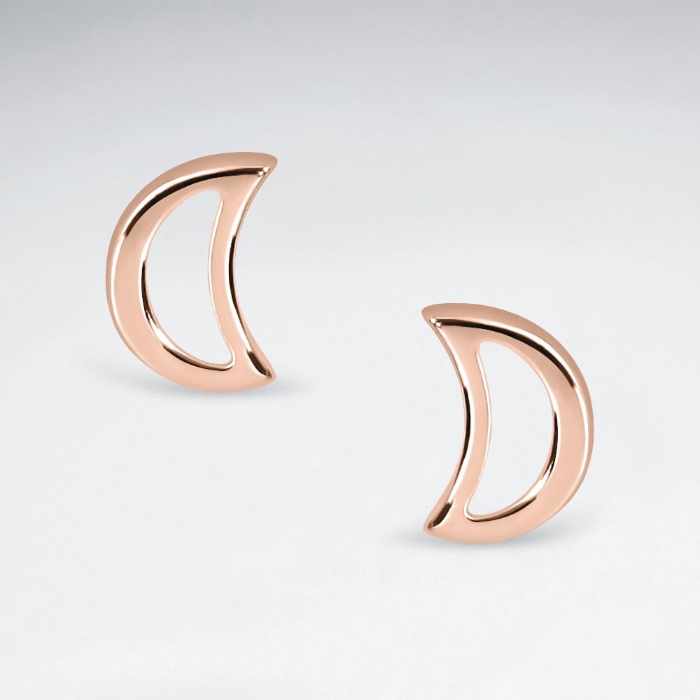 Sterling Silver Openwork Half Moon Stud Earrings