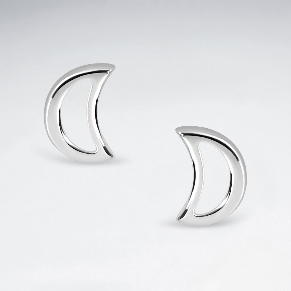 Sterling Silver Openwork Half Moon Stud Earrings
