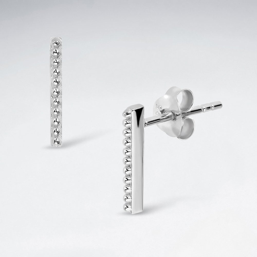 Sterling Silver Textured Bar Stud Earrings