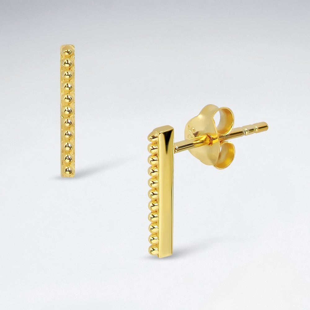 Sterling Silver Textured Bar Stud Earrings