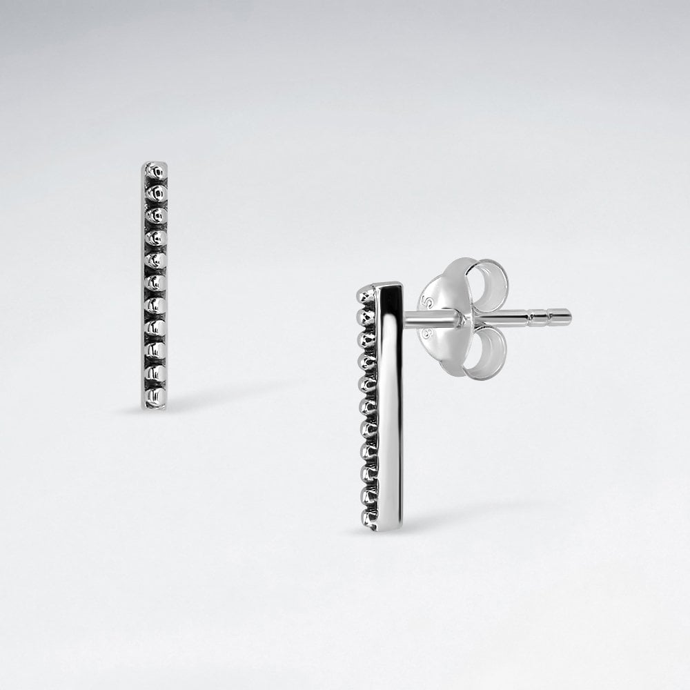Sterling Silver Textured Bar Stud Earrings