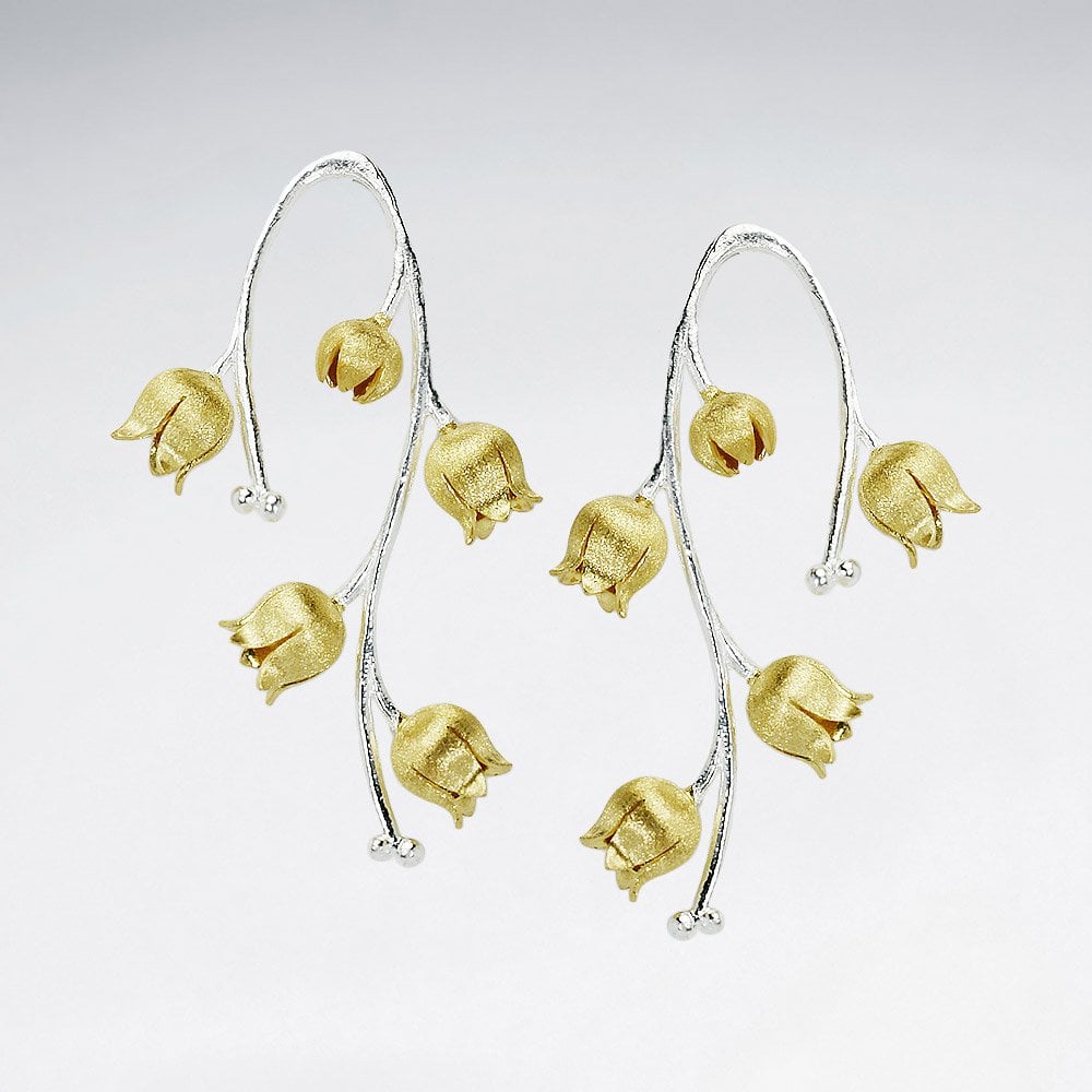 Sterling Silver Flower Bouquet Branch Stud Earrings