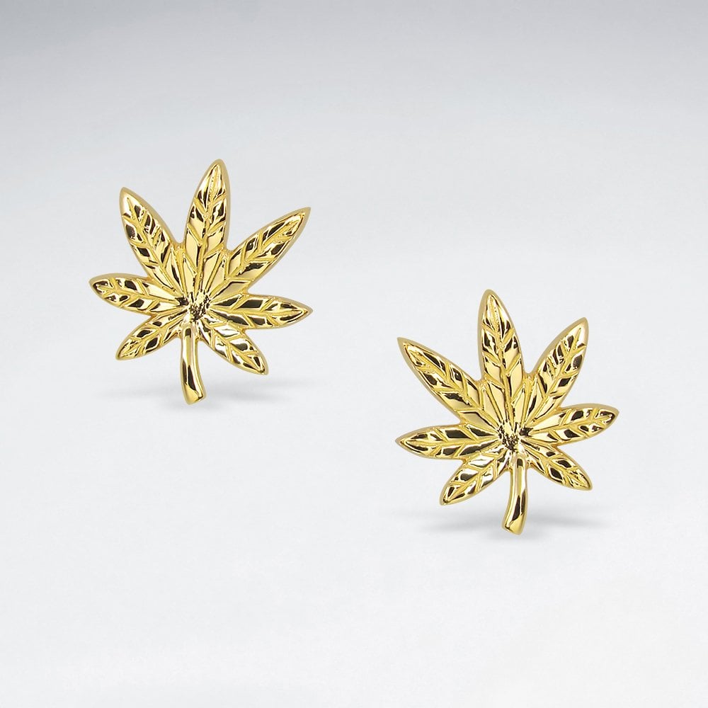 Sterling Silver Marijuana Leaf Stud Earrings