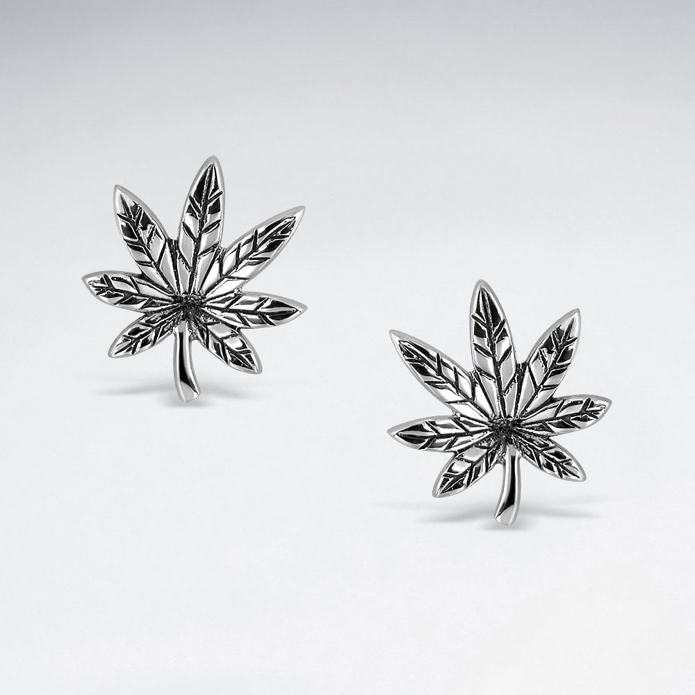Sterling Silver Marijuana Leaf Stud Earrings