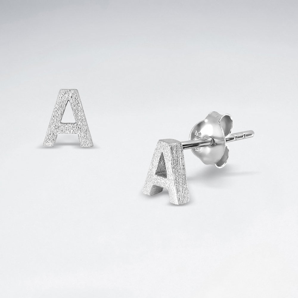 Initial Letter “A” Silver Stud Earring