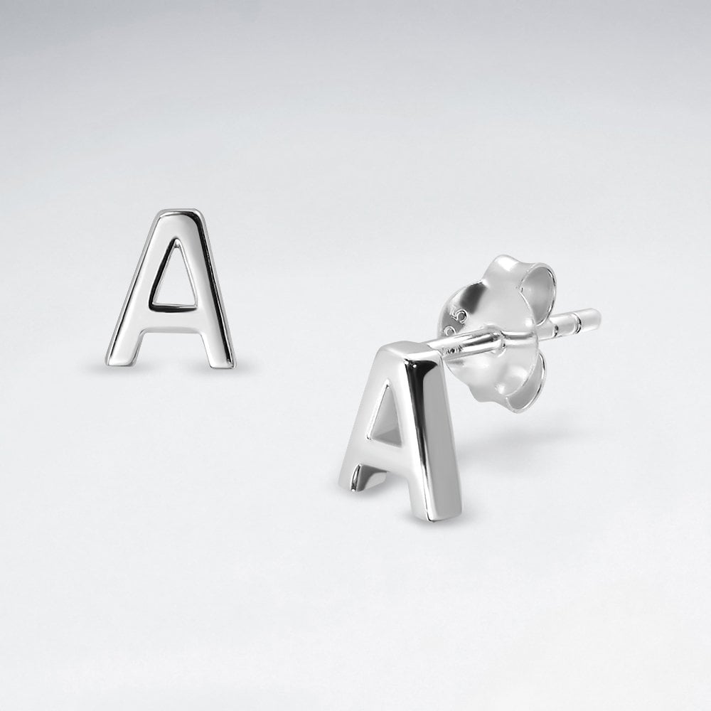 Initial Letter “A” Silver Stud Earring