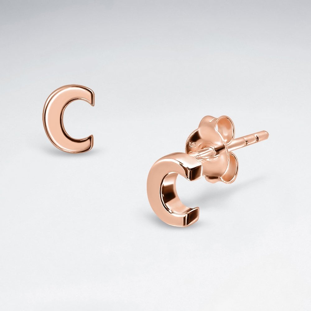Initial Letter “C” Silver Stud Earring