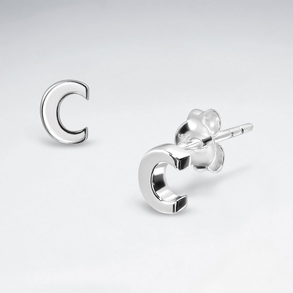 Initial Letter “C” Silver Stud Earring