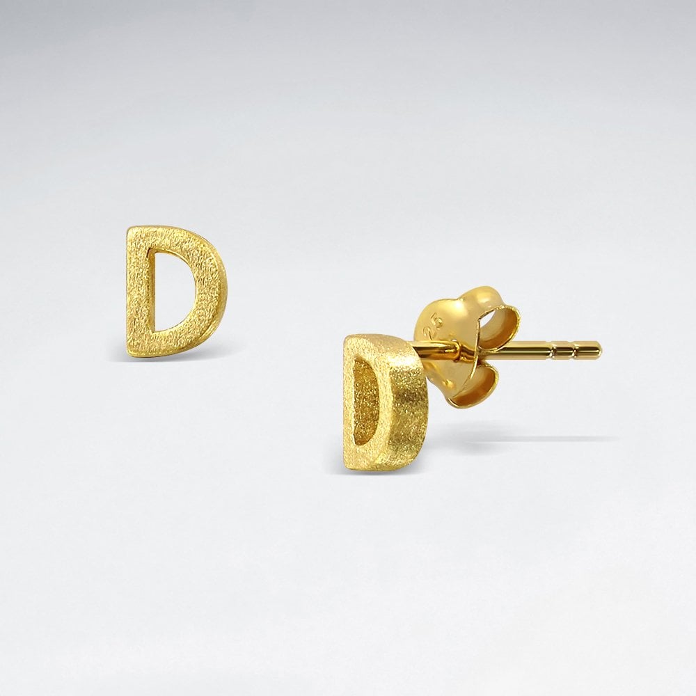 Initial Letter “D” Silver Stud Earring