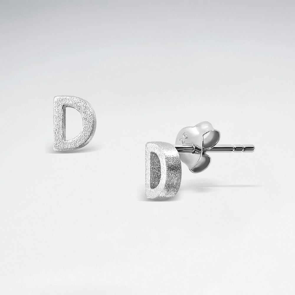 Initial Letter “D” Silver Stud Earring