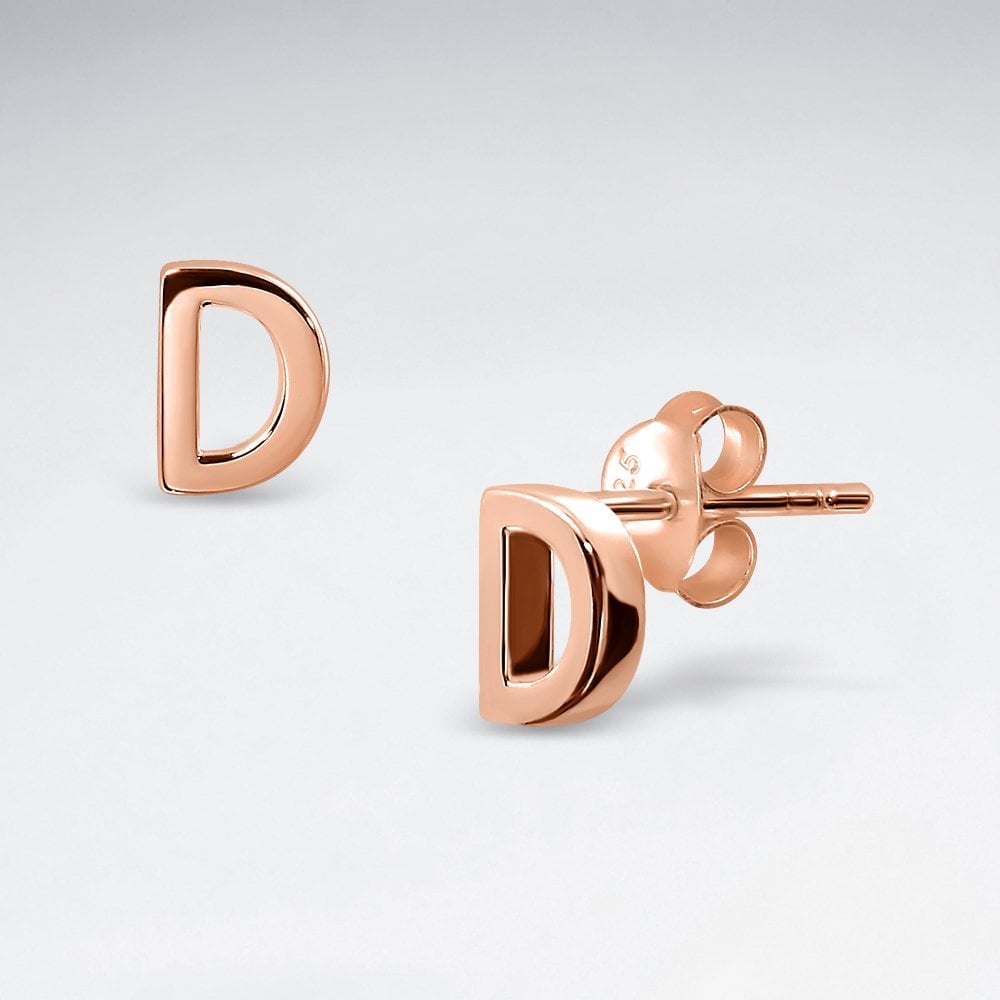 Initial Letter “D” Silver Stud Earring