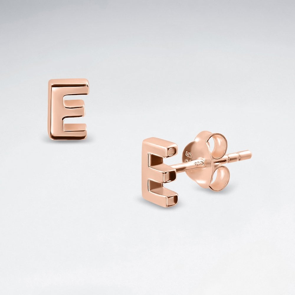 Initial Letter “E” Silver Stud Earring