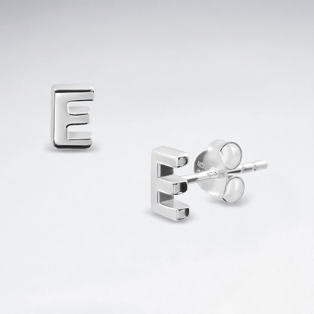 Initial Letter “E” Silver Stud Earring