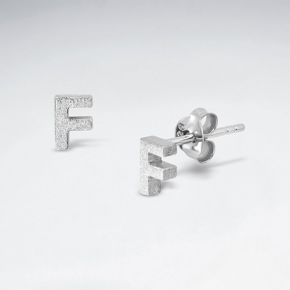 Initial Letter “F” Silver Stud Earring