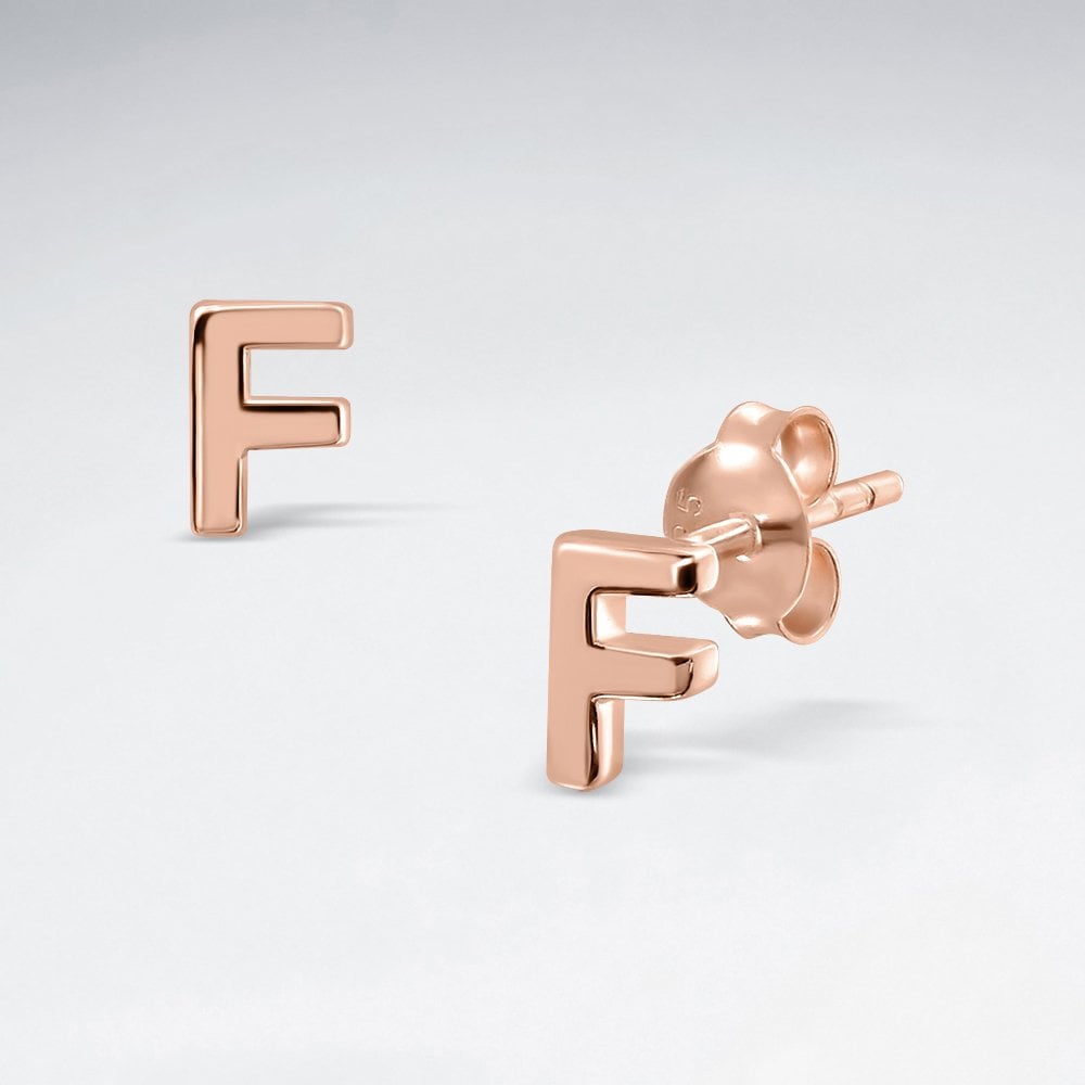 Initial Letter “F” Silver Stud Earring