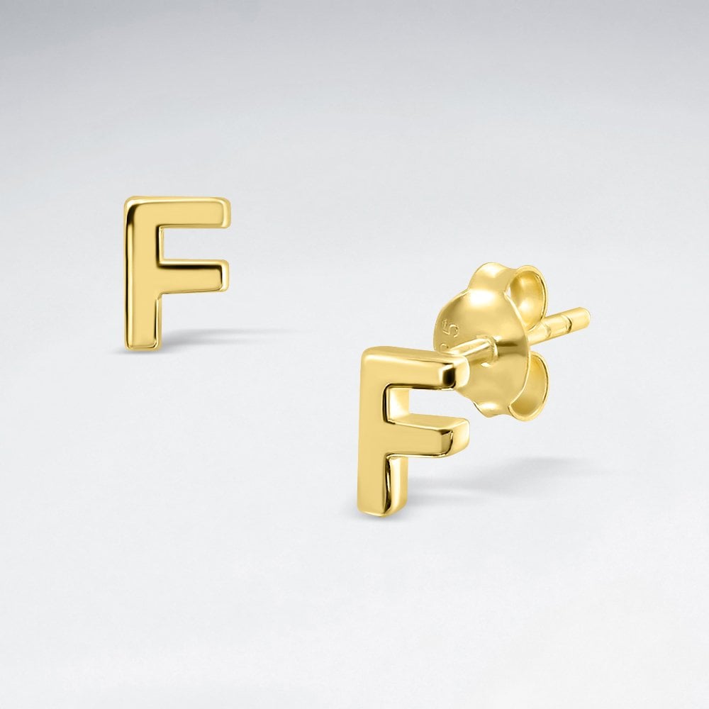 Initial Letter “F” Silver Stud Earring