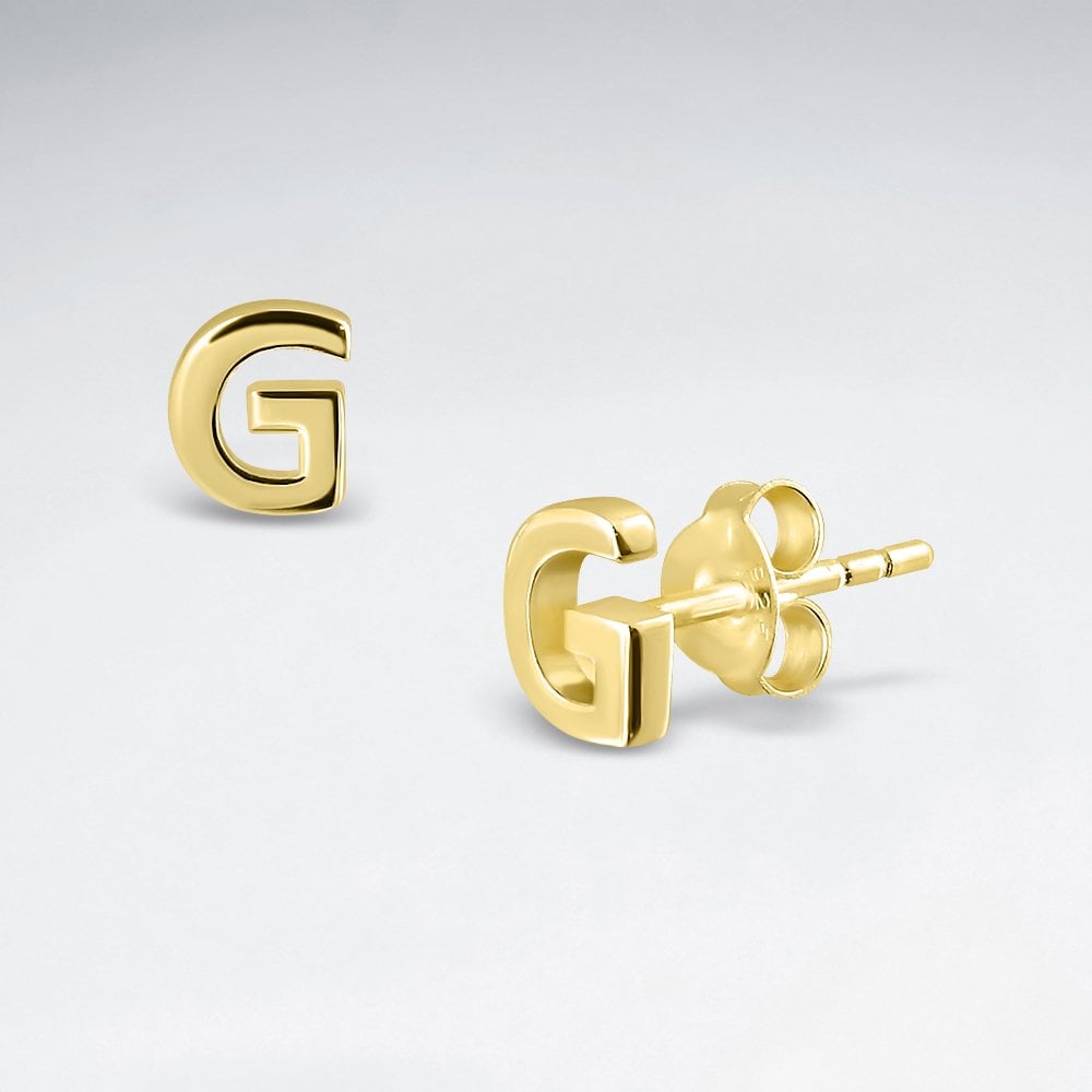 Initial Letter “G” Silver Stud Earring