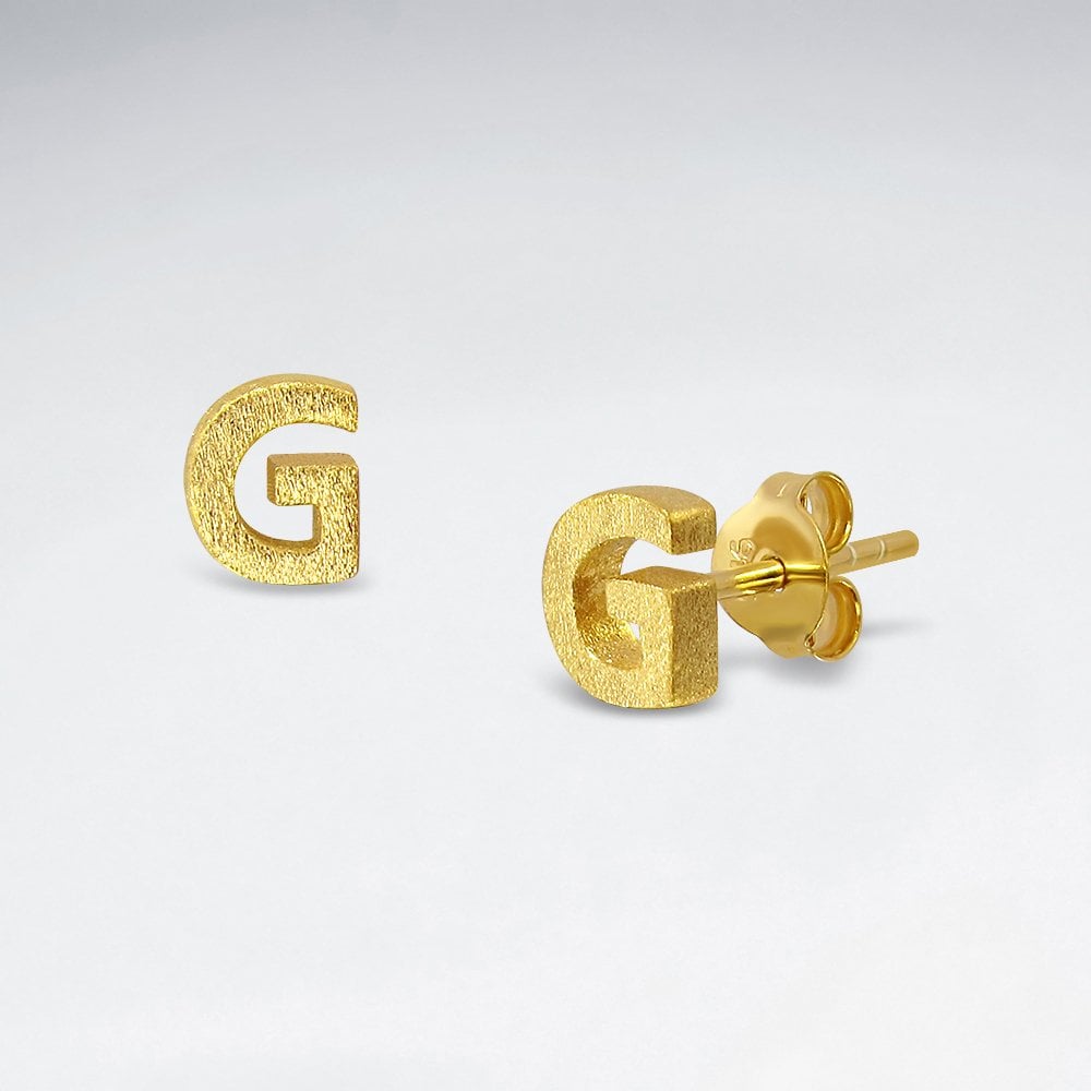 Initial Letter “G” Silver Stud Earring