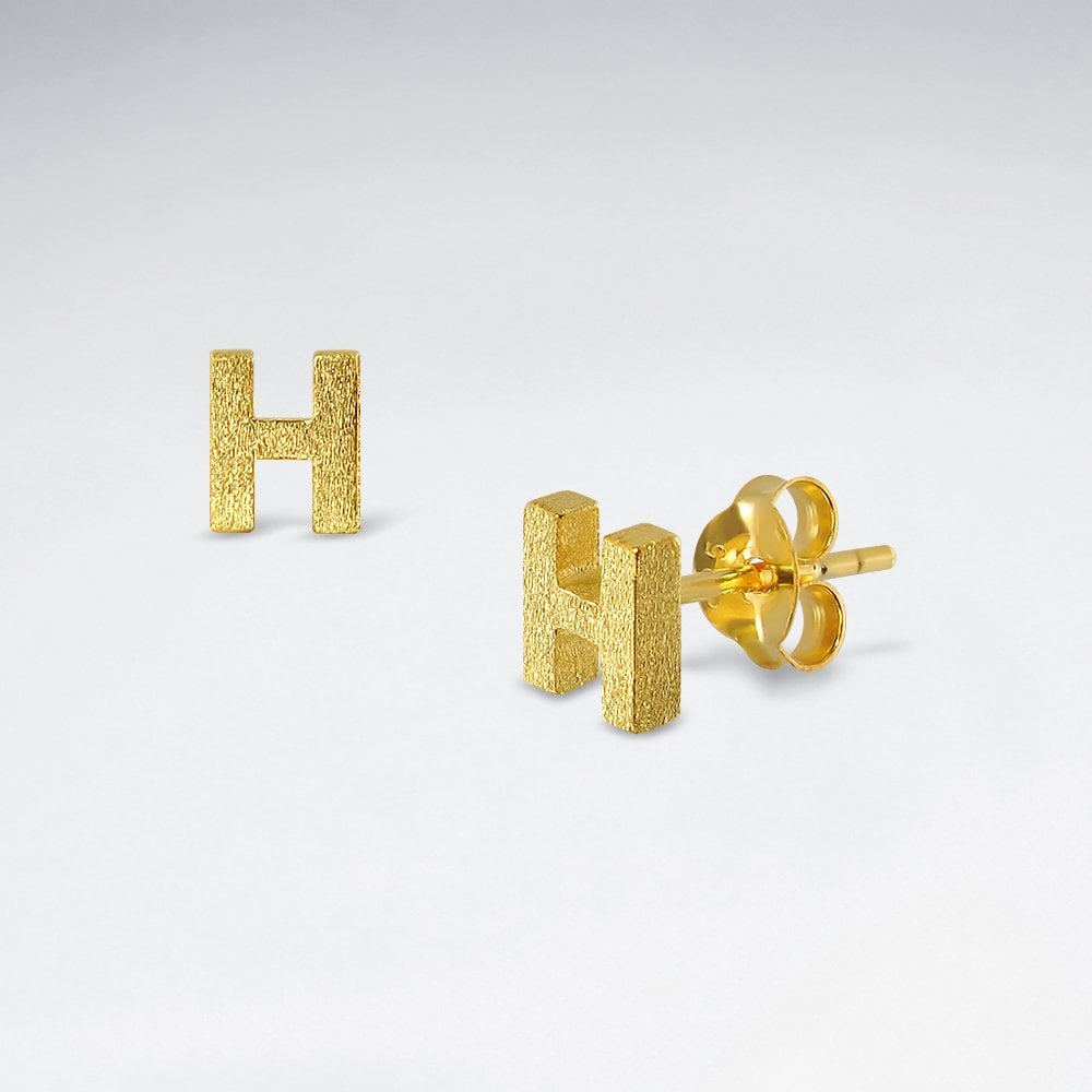 Initial Letter “H” Silver Stud Earring