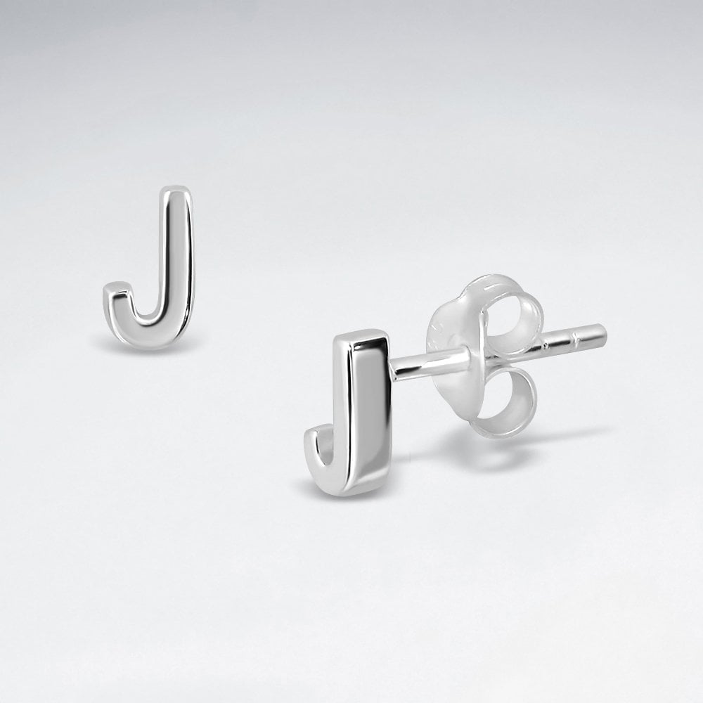 Initial Letter "J" Silver Stud Earring