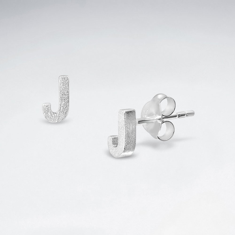 Initial Letter "J" Silver Stud Earring