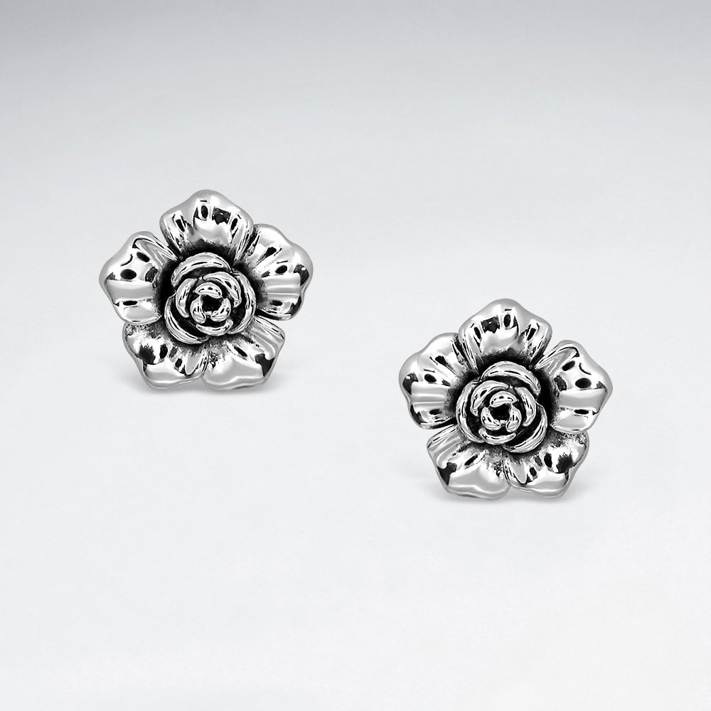 Sterling Silver Rose Blossom Stud Earrings