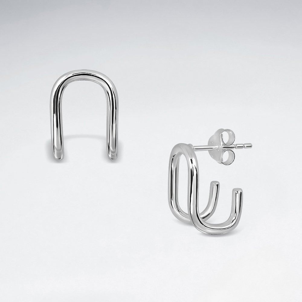 Sterling Silver Line Bar Stud Earrings