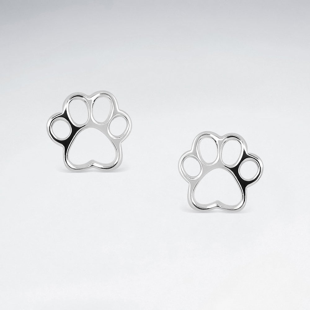 Sterling Silver Openwork Paw Print Earrings