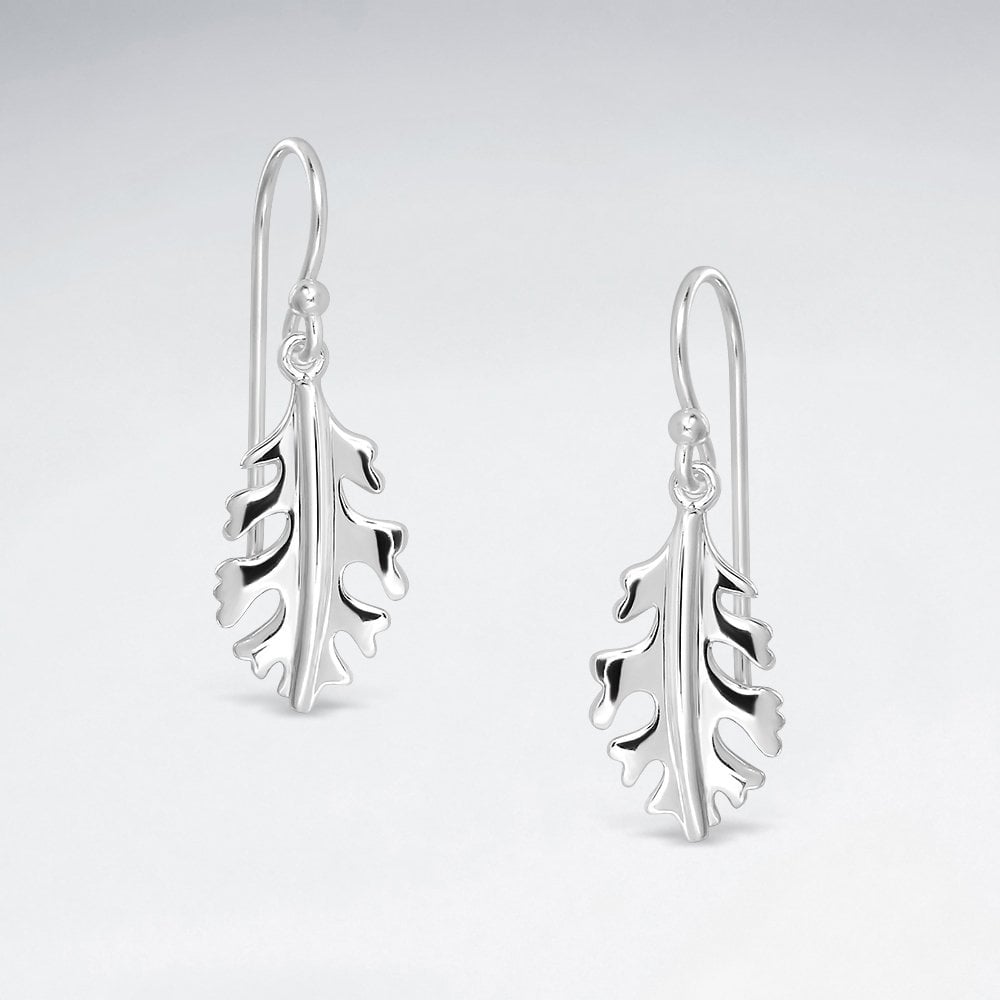 Sterling Silver Oak Leaf Hook Earrings