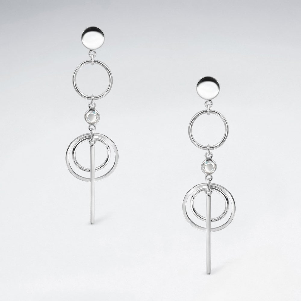 Sterling Silver Openwork Geometric Dangle Drop Earrings