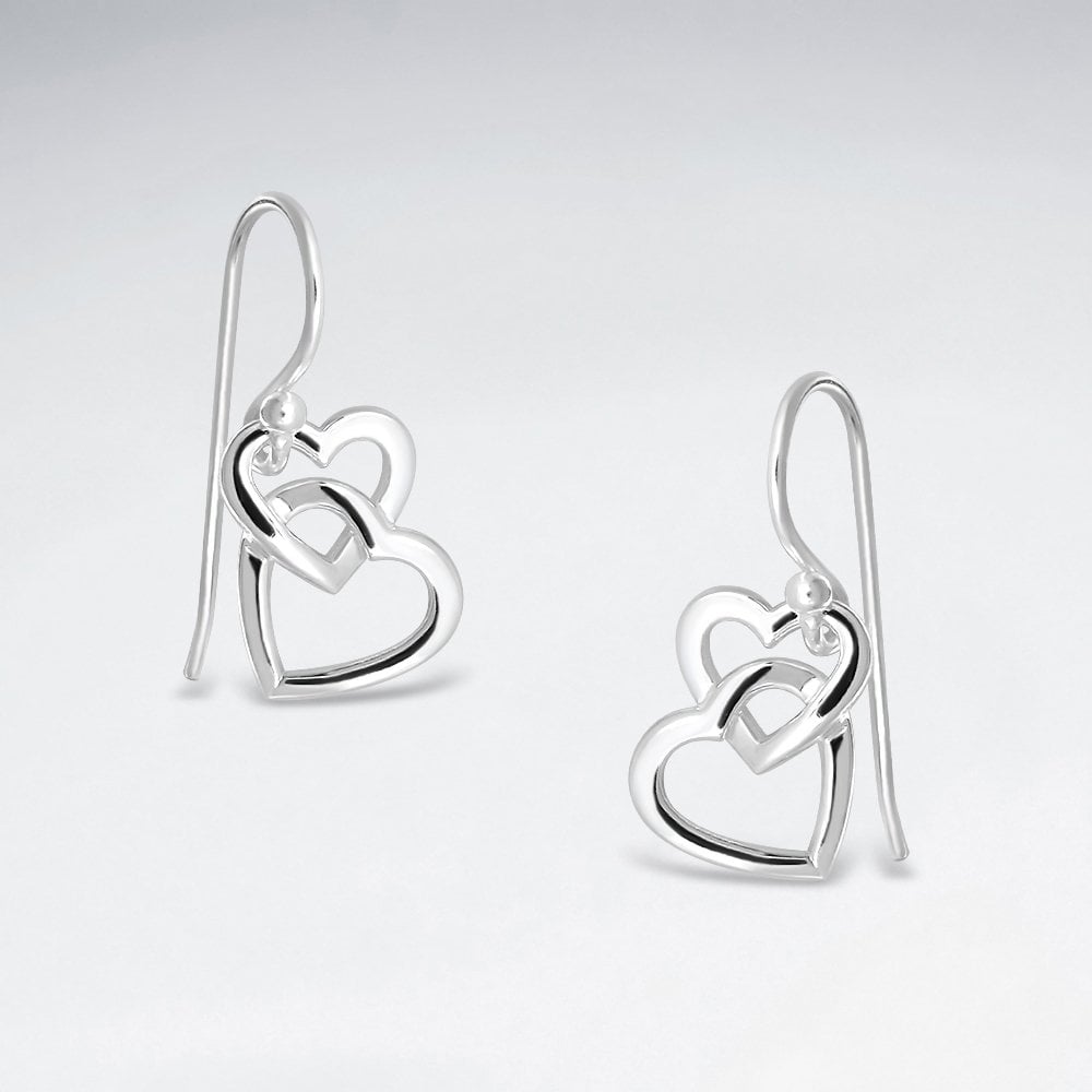 Sterling Silver Interlocked Open Hearts Earrings