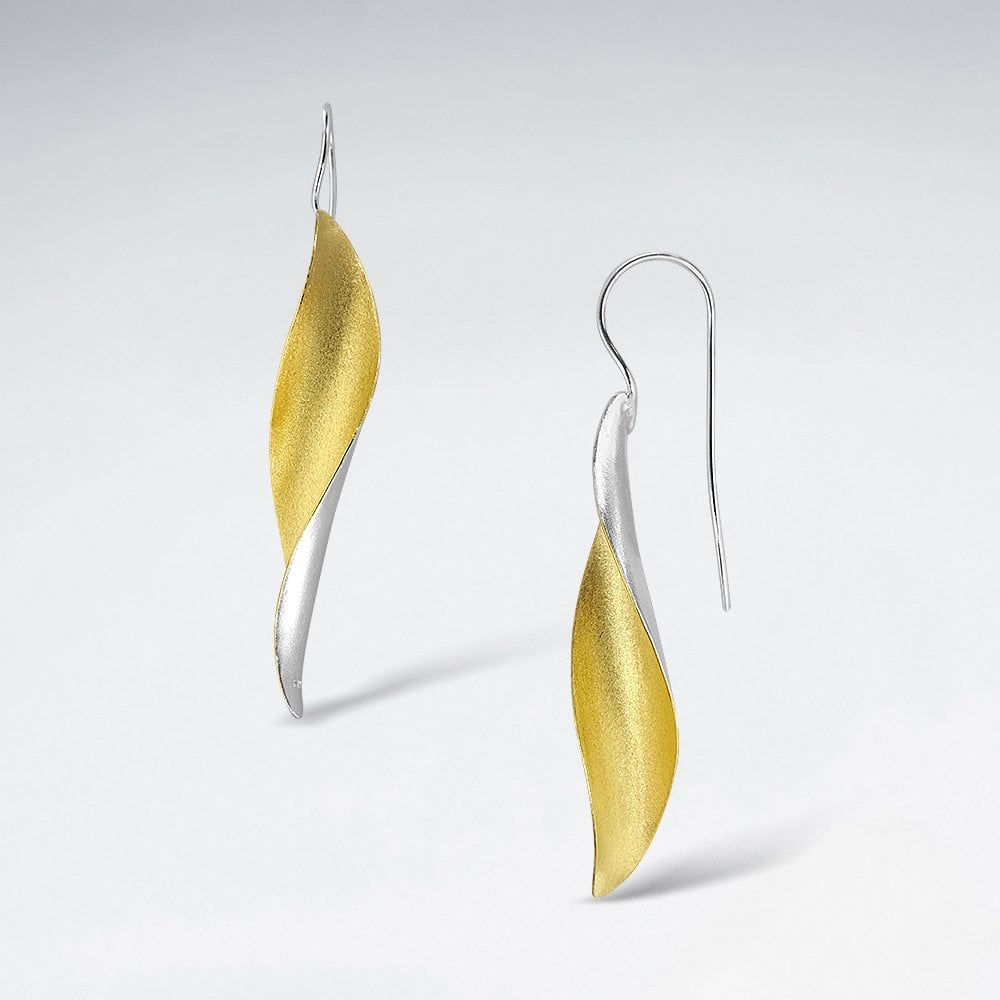 Sterling Silver Sculpted Leaf Contour Hook Earrings