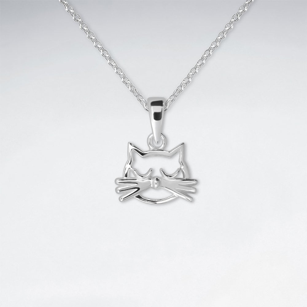Sterling Silver Openwork Cat Face Pendant