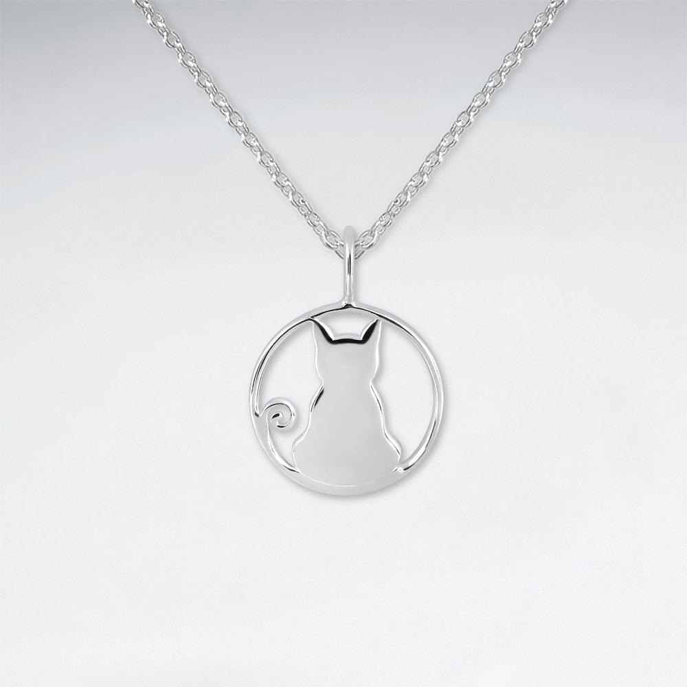 Sterling Silver Cat Silhouette Hoop Pendant