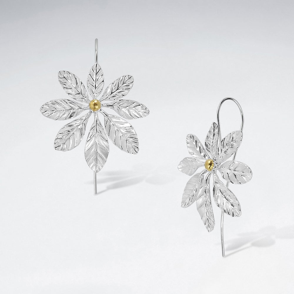 Sterling Silver Petal Flower Hook Earrings