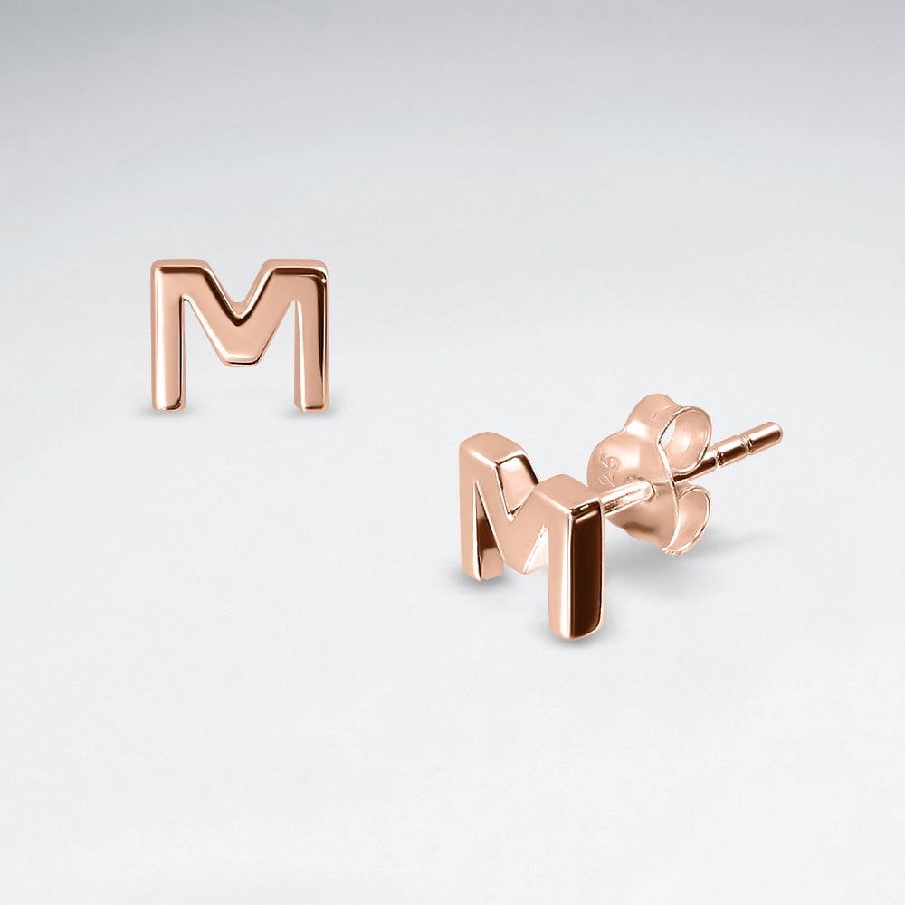Initial Letter “M” Silver Stud Earring