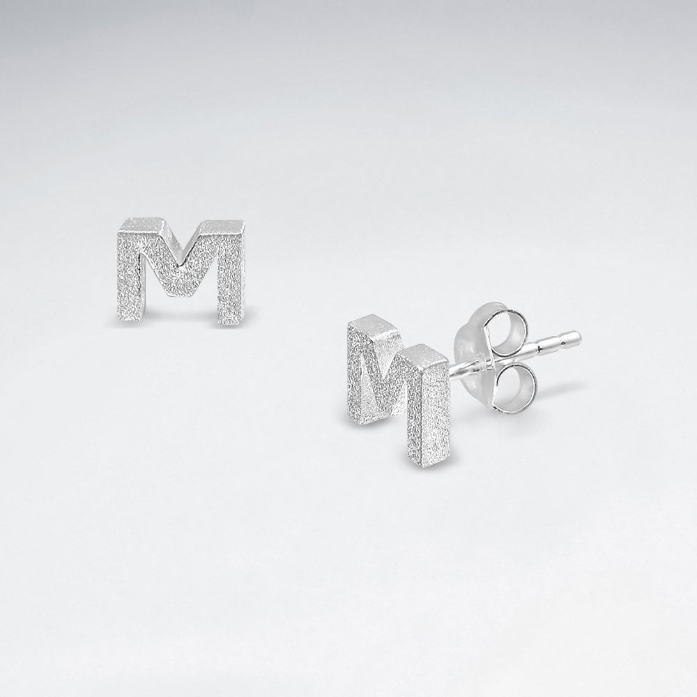 Initial Letter “M” Silver Stud Earring