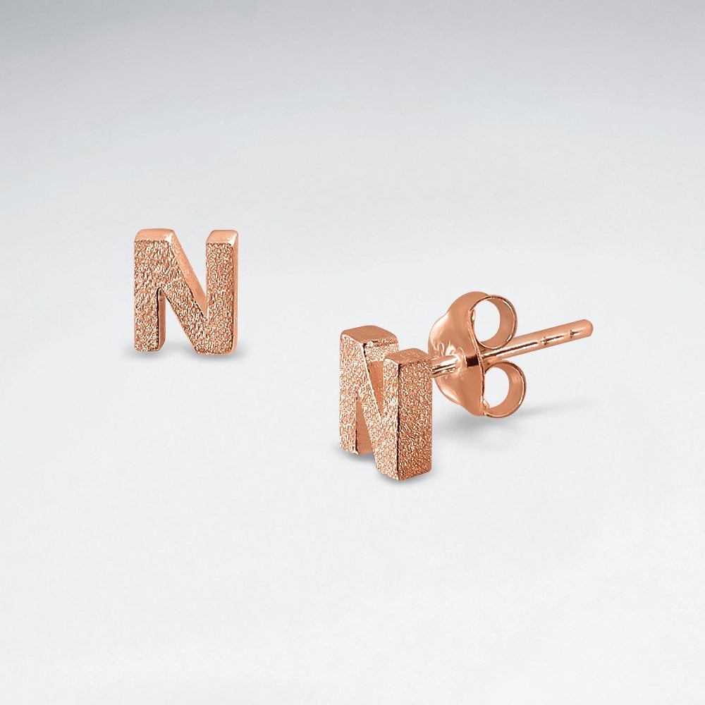 Initial Letter “N” Silver Stud Earring