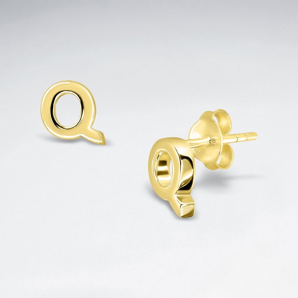 Initial Letter “Q” Silver Stud Earring