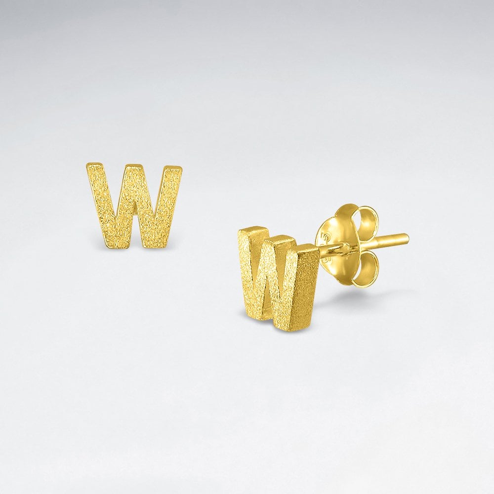 Initial Letter "W" Silver Stud Earring