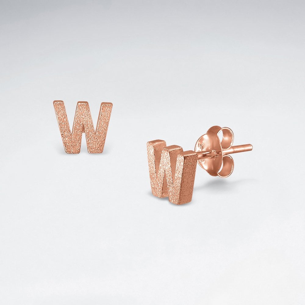 Initial Letter "W" Silver Stud Earring
